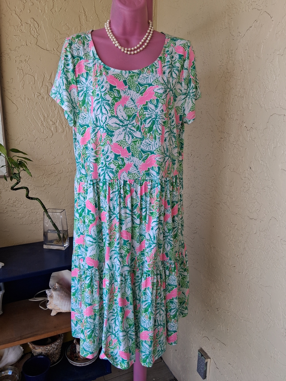 Lilly Pulitzer Pink, Mint & Green Floral Tiered Scoop Midi Dress - Picture 7 of 9